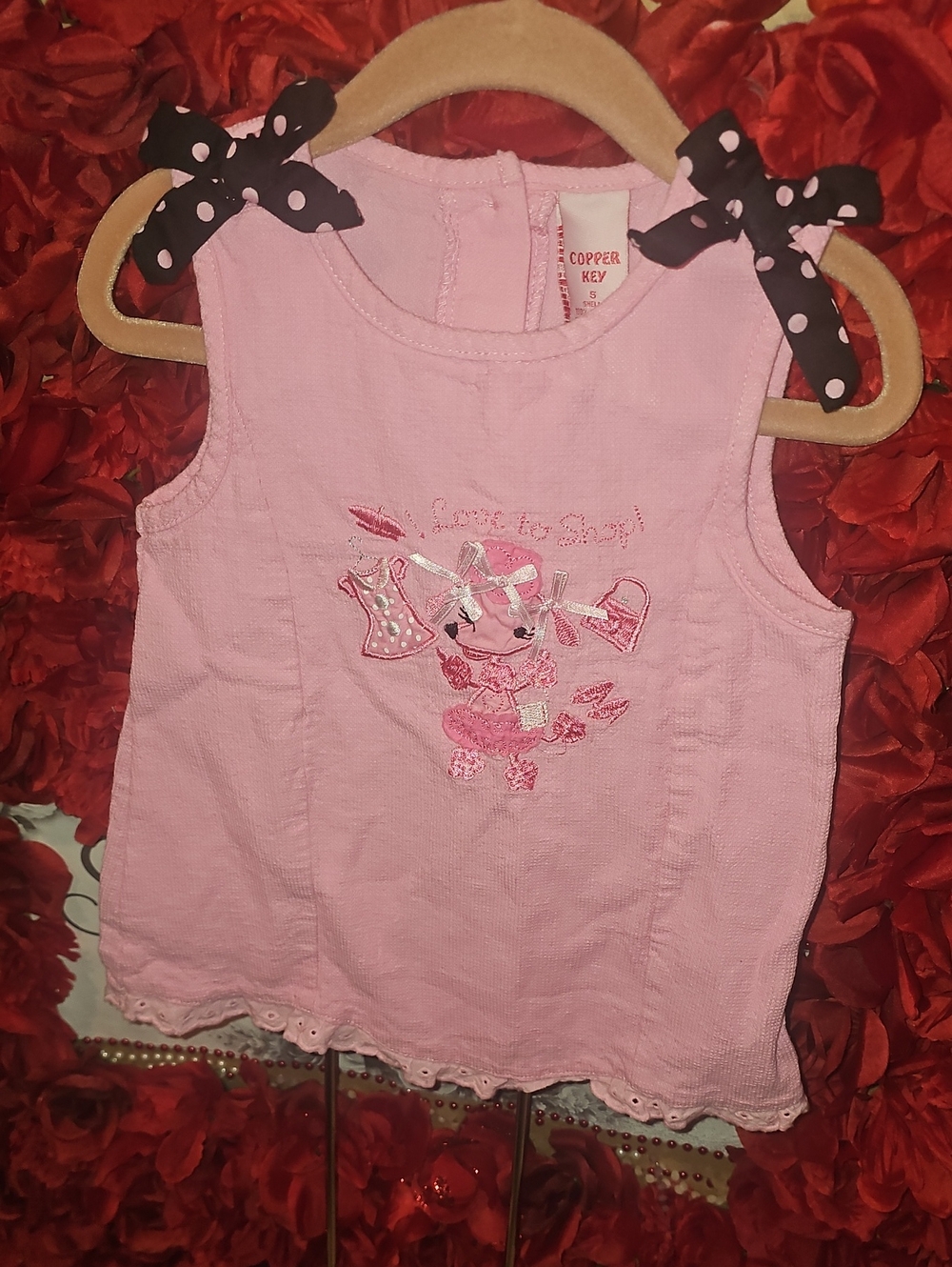 Copper Key GirlsPink Sleeveless Embroidered I LOVE TO SHOP Girls Tank Size Small